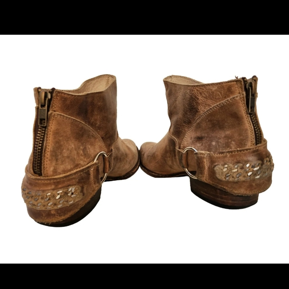Freebird Cali Brown/Tan Leather Bootie Distressed Ankle Boot Zip Harness 8 M - Picture 4 of 15